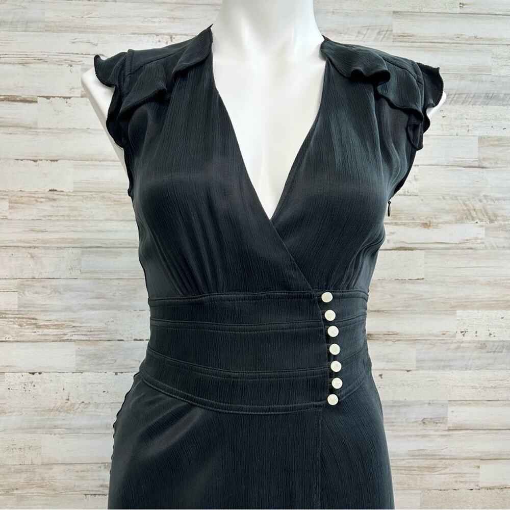 BA&SH Coralie Faux Wrap Dress Size 4 Int'l XS Black Asymmetrical Sleeveless - Picture 3 of 16